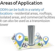 Areas of Application - ODIN can be built in a variety of locations—residential areas, rooftops, isolated areas, and commercial facilities. It can also be used as a transmission tower.