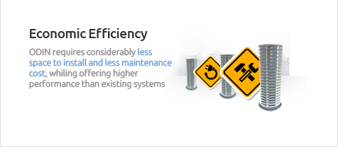 Economic Efficiency - ODIN requires considerably less space to install and less maintenance cost, whiling offering higher performance than existing systems.